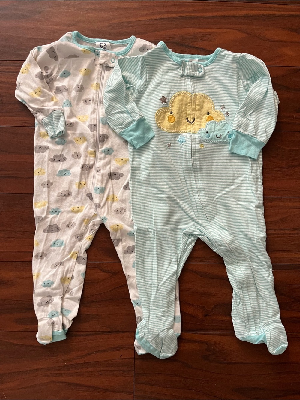 6-9 Months Gerber Baby Boy Cloud Themed Zippered Sleepers Bundle (2)